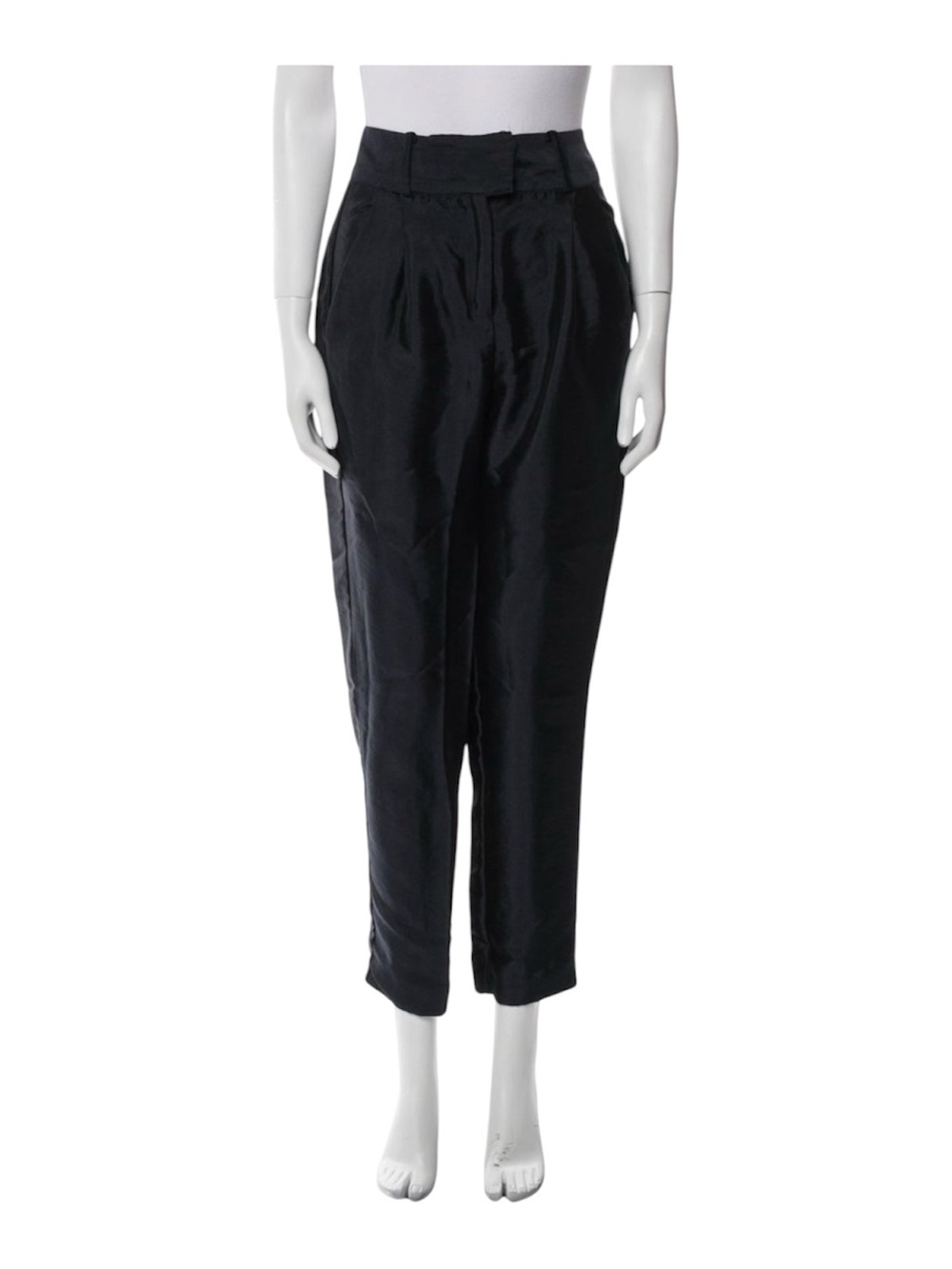 Maje Navy Satin High Waisted Ankle Pants EU 38 US 6 Orig $295 Quiet Luxury